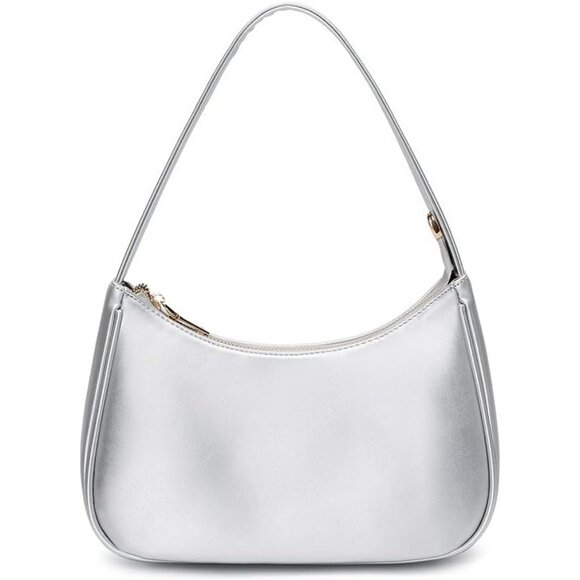 Handbags - Women’s Silver Cute Hobo Tote Handbag Mini Clutch Purse with Zipper Closure